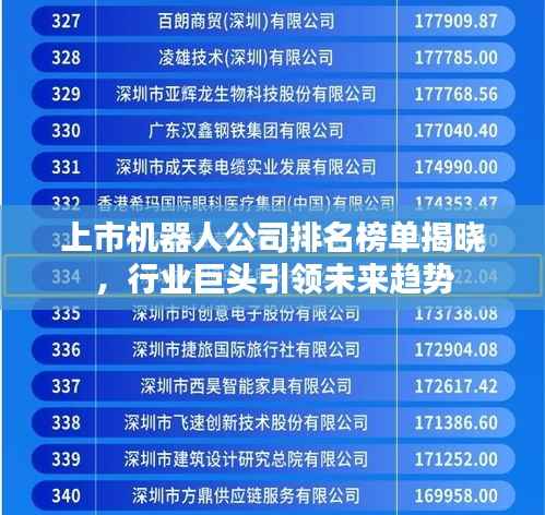 上市机器人公司排名榜单揭晓,行业巨头引领未来趋势